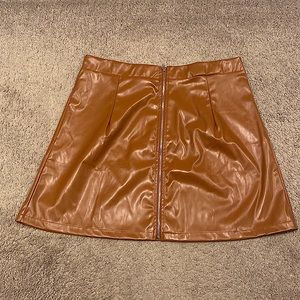 SHEIN Rust Brown zipper front PU leather skirt
